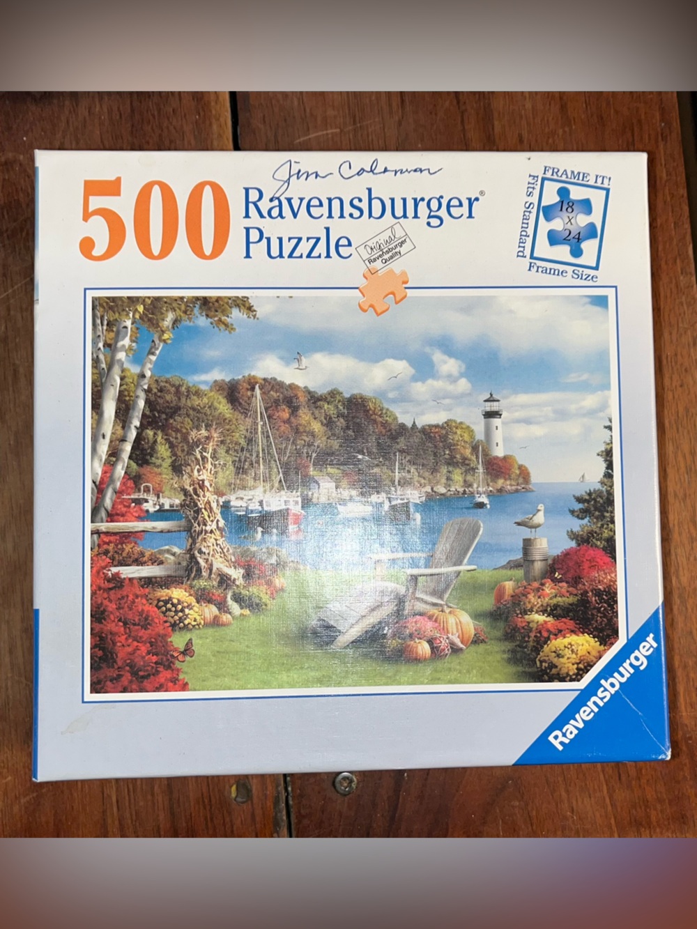 Ravensburger Lighthouse Harbor Puzzle with Blue Sky and Autumn Foliage